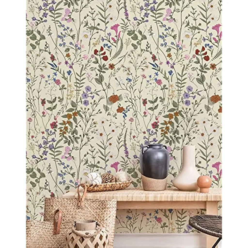 Papier Peint Fleurs des Champs — Fond Crème ou Noir