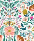 Papier Peint Jardin Folk — Fleurs, Abeilles et Papillons