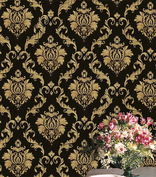 Papier Peint Damassé Noir et Or — Baroque Chic