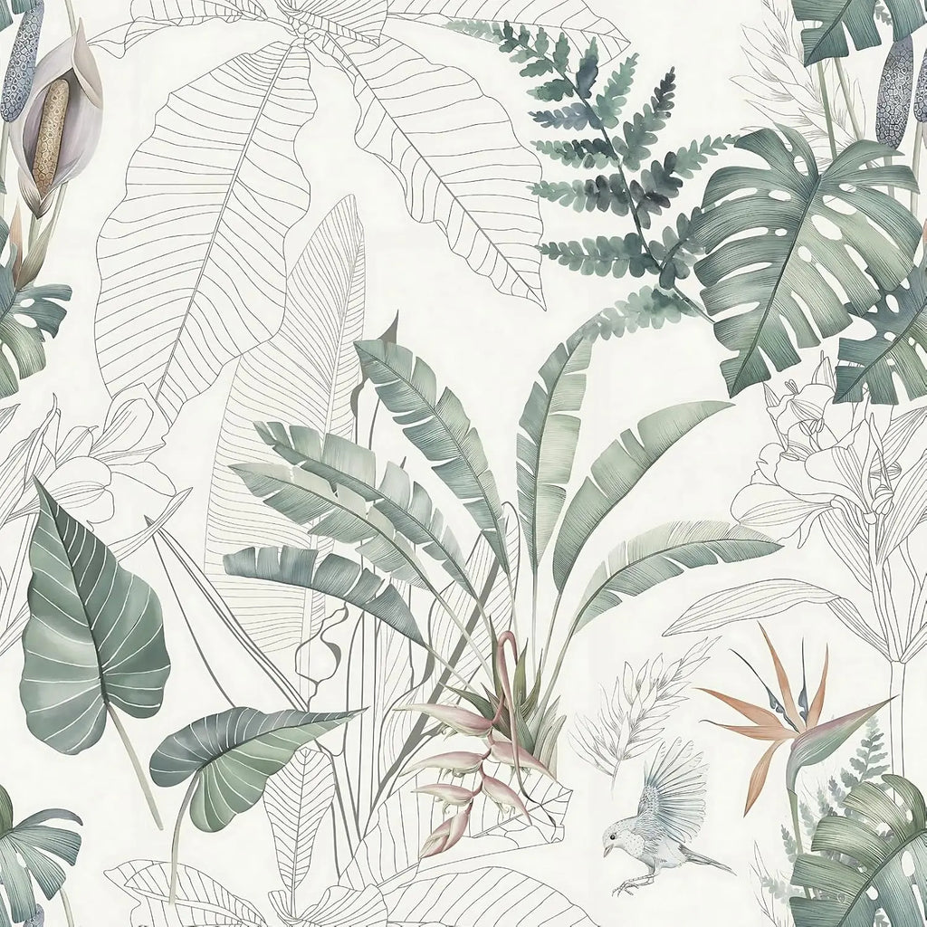 Papier Peint Feuillage Botanique — Croquis & Couleur