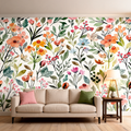 Papier Peint Fleurs Aquarelle Corail — Bouquet Champêtre