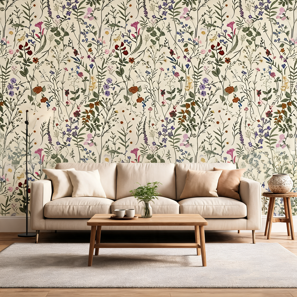 Papier Peint Fleurs des Champs — Fond Crème ou Noir