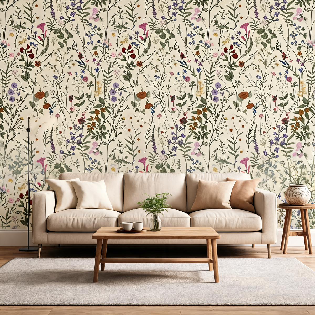 Papier Peint Fleurs des Champs — Fond Crème ou Noir