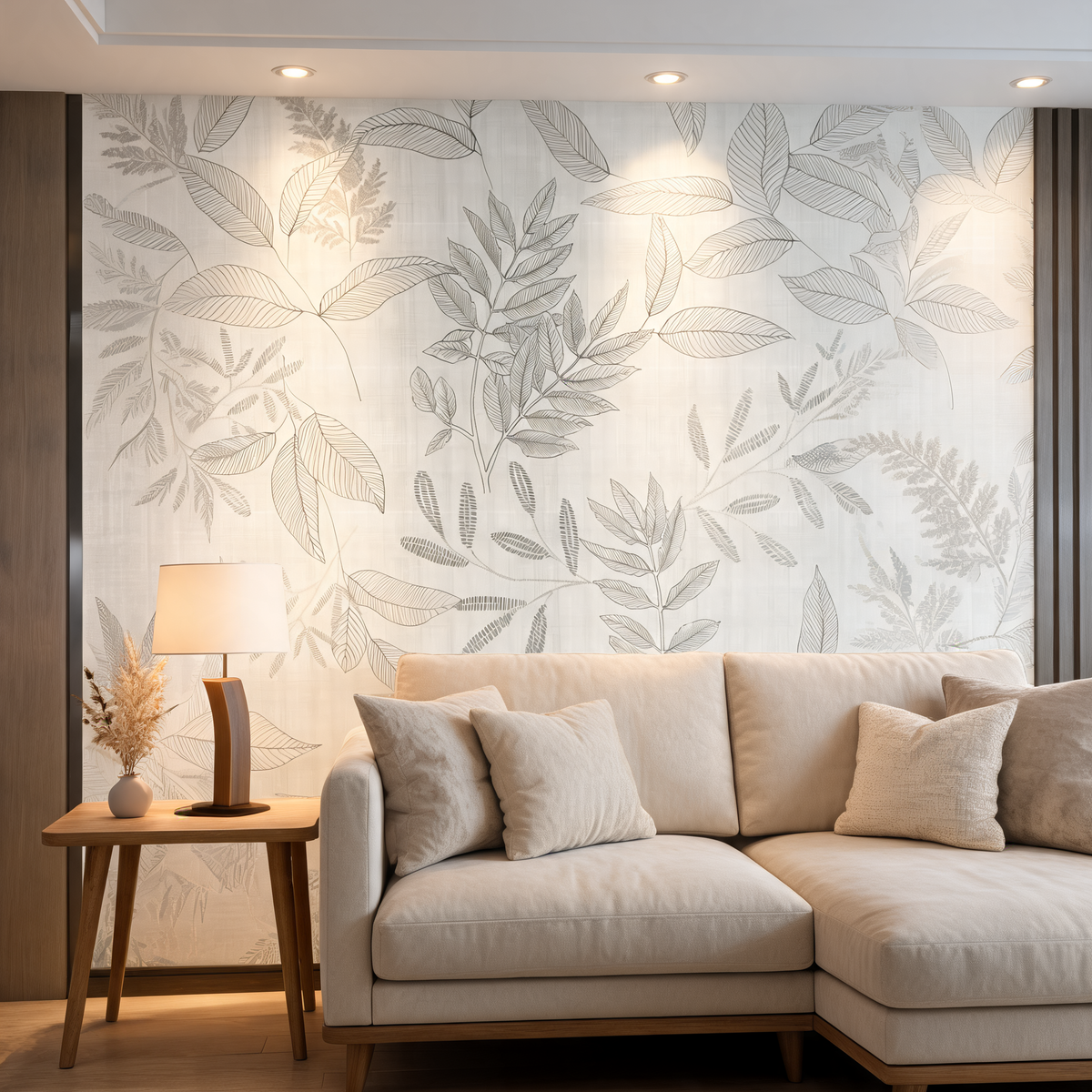Papier Peint Feuillage Linéaire — Fond Lin Naturel