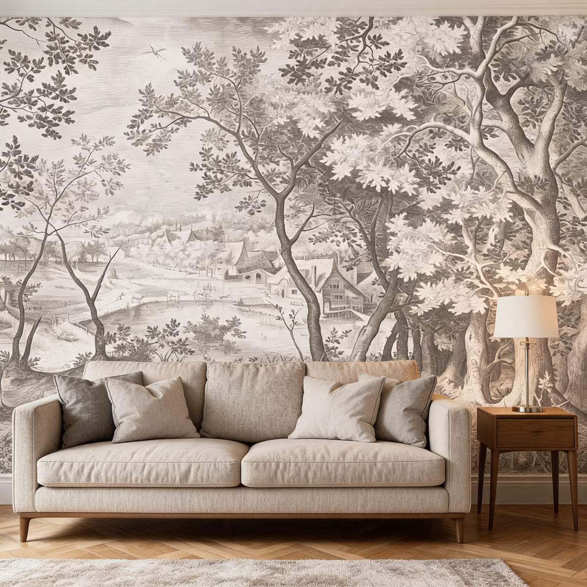 Papier Peint Paysage Gravé Classique — 7 Teintes au Choix