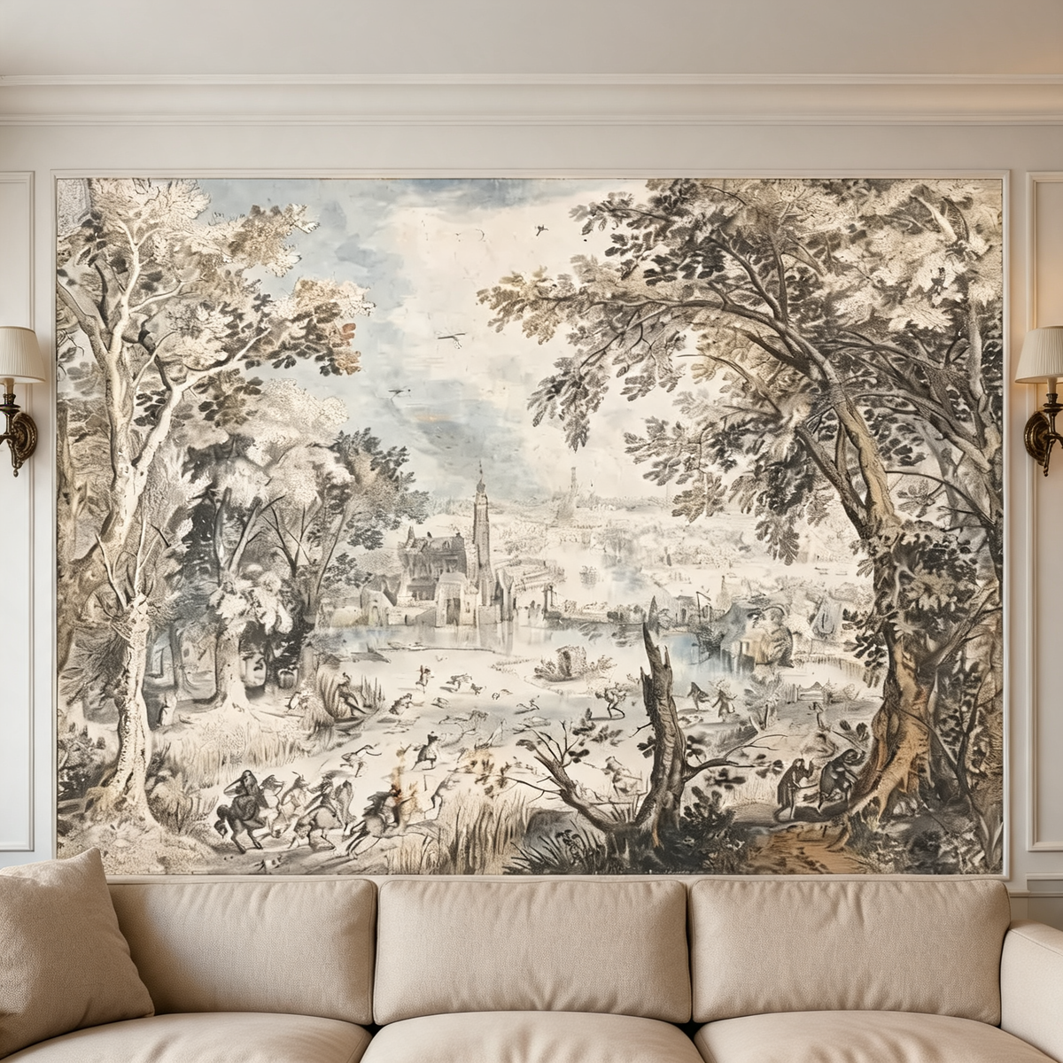 Papier Peint Paysage Gravé Classique — 7 Teintes au Choix