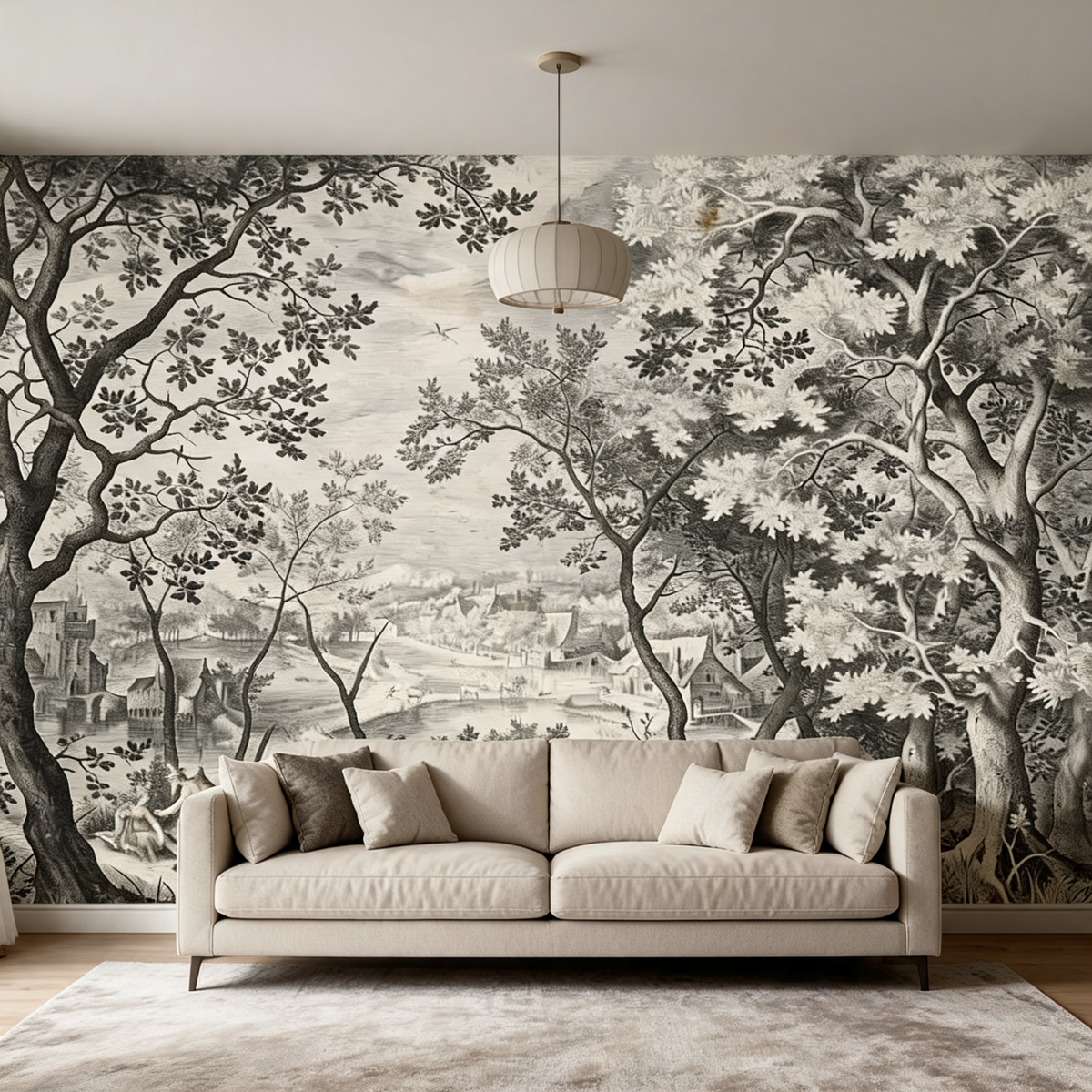 Papier Peint Paysage Gravé Classique — 7 Teintes au Choix
