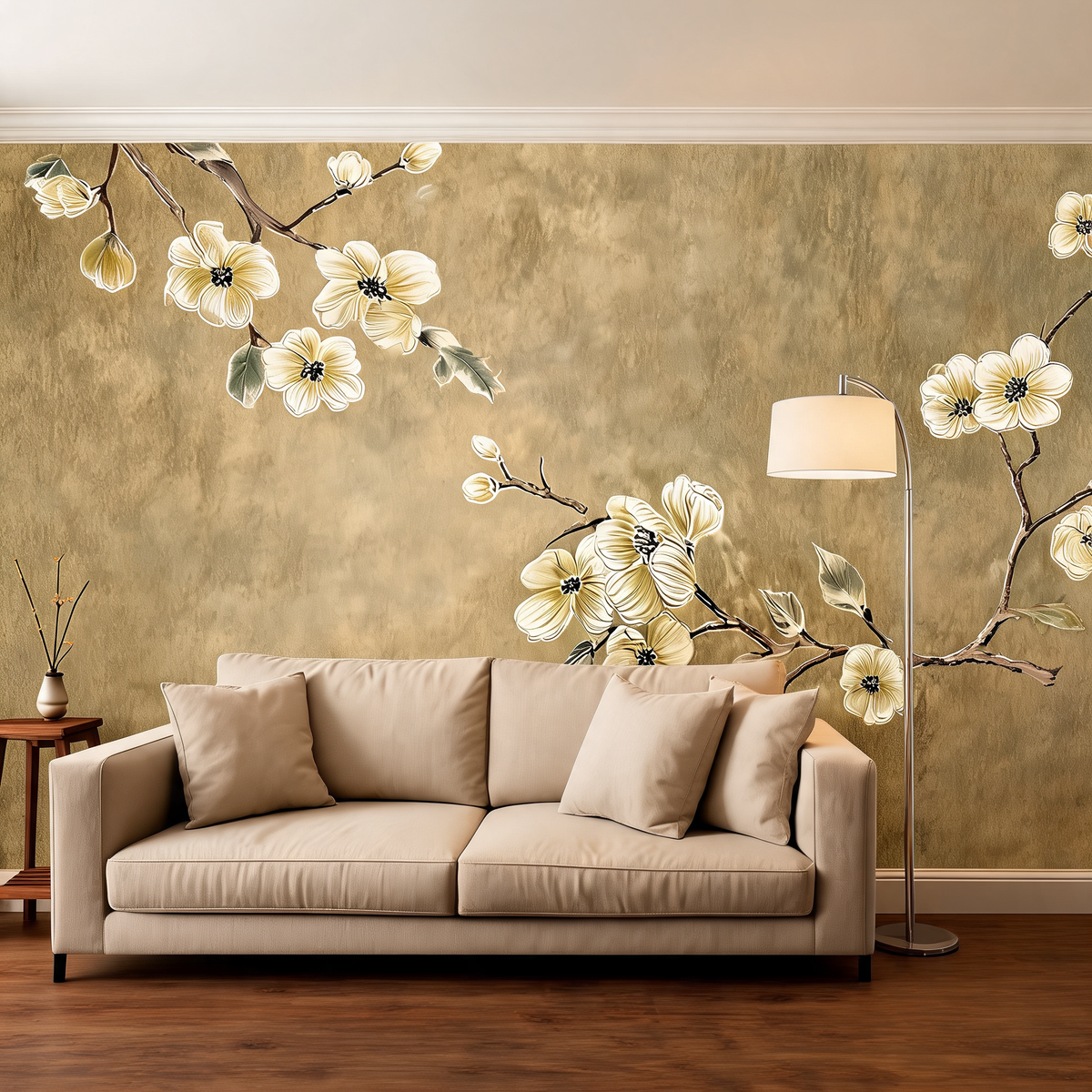 Papier Peint Floral — Branches Fleuries