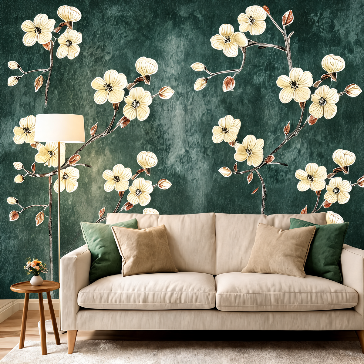 Papier Peint Floral — Branches Fleuries