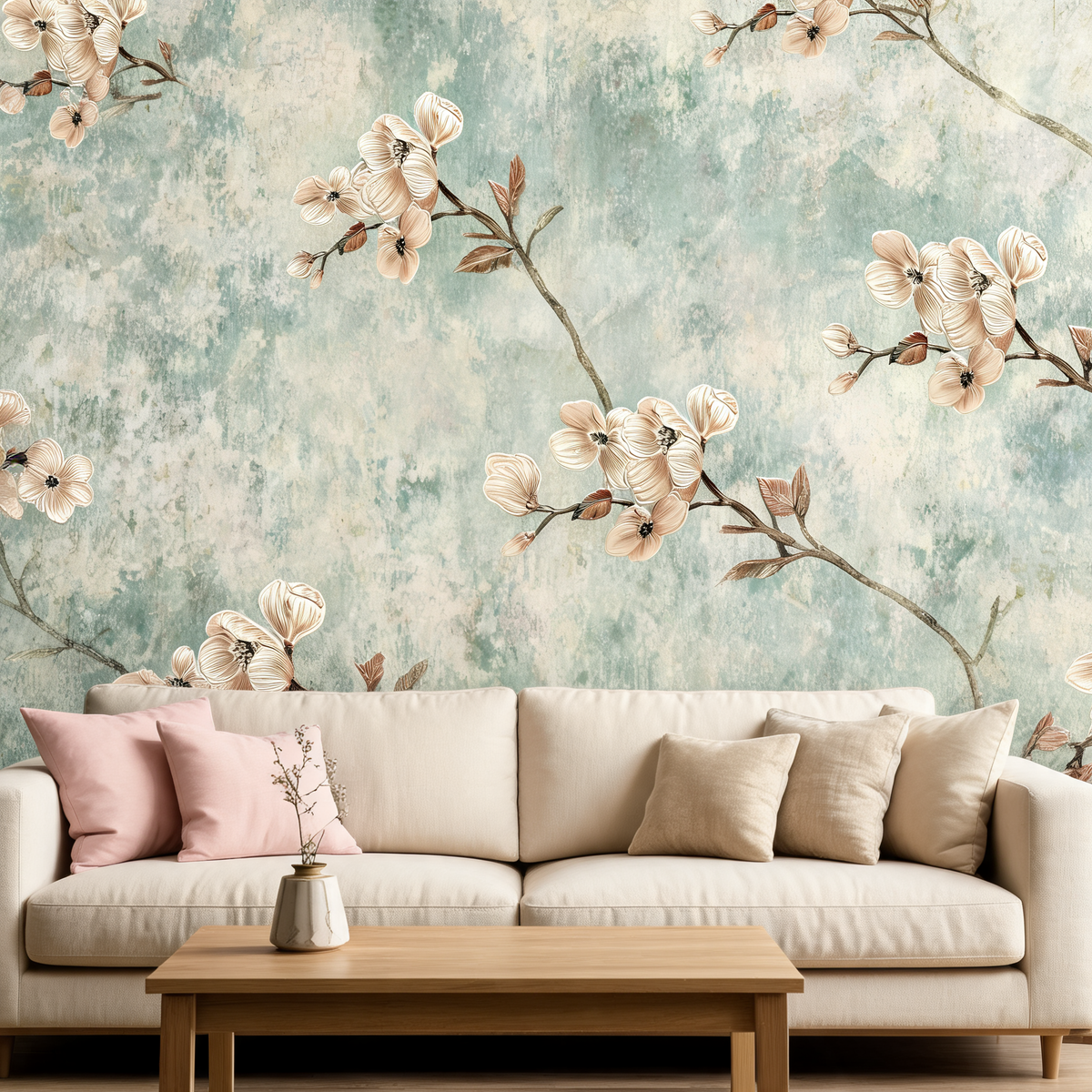 Papier Peint Floral — Branches Fleuries
